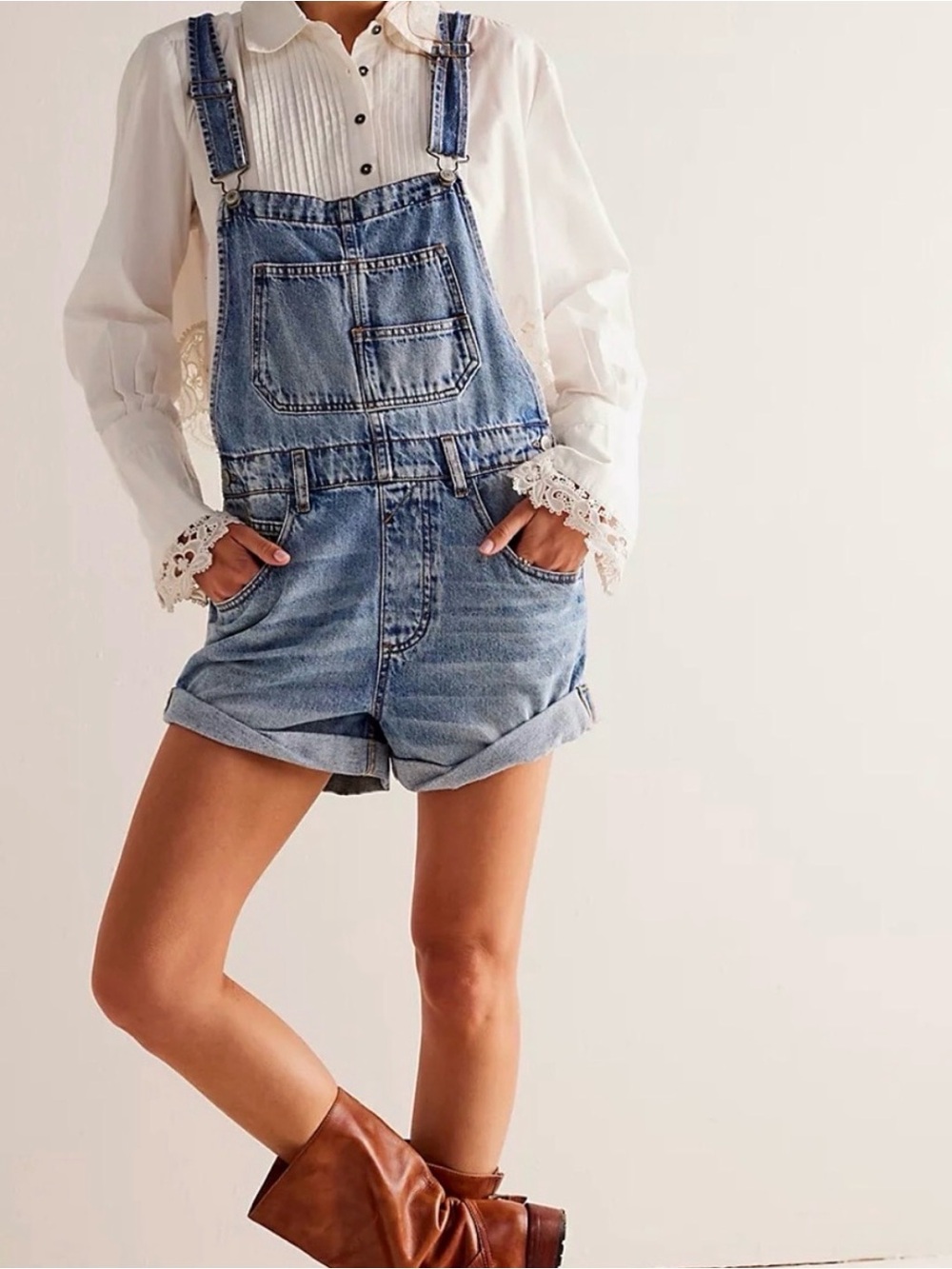 Free People We The Free Ziggy Denim Shortalls Overalls Blue XS